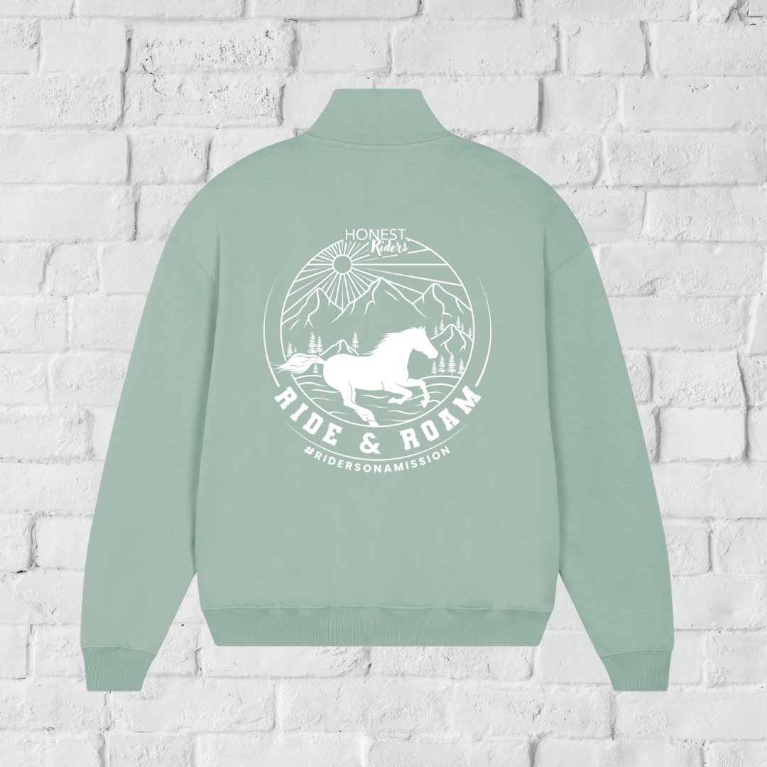 'Ride & Roam' Sage | Morgan 3/4 Zip Sweatshirt